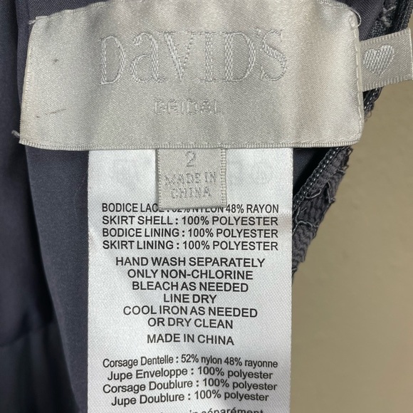 David's Bridal Long Bridesmaid Dress with Lace Bodice pewter, sz 2, F19328 - Picture 11 of 15